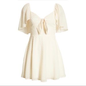 Lulus Be A Dear Cream Swiss Dot Tie Front Skater Dress Flutter Sleeves